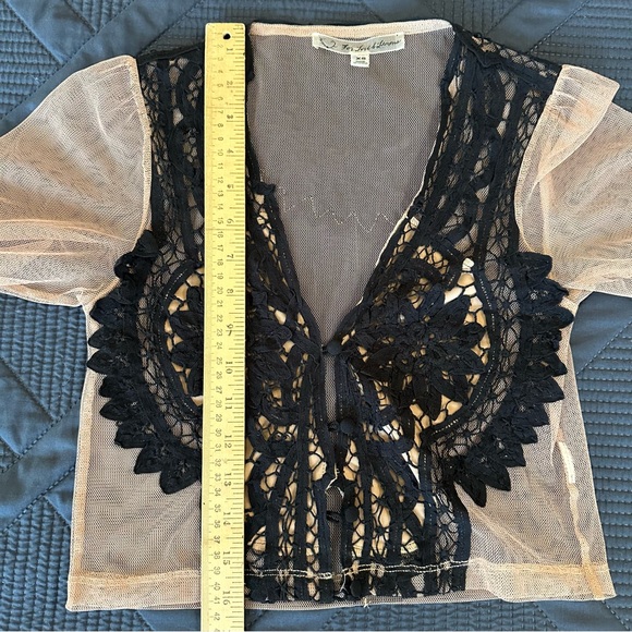 XS For Love and Lemons Penelope Crop Top Black/Nude long sleeve - Picture 13 of 16